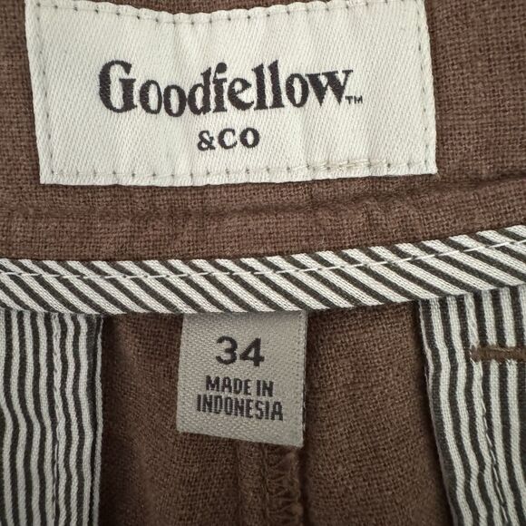 Goodfellow & Co Shorts Flat Front Every Wear Linen Blend Mens Size 34 Brown New - Picture 6 of 10